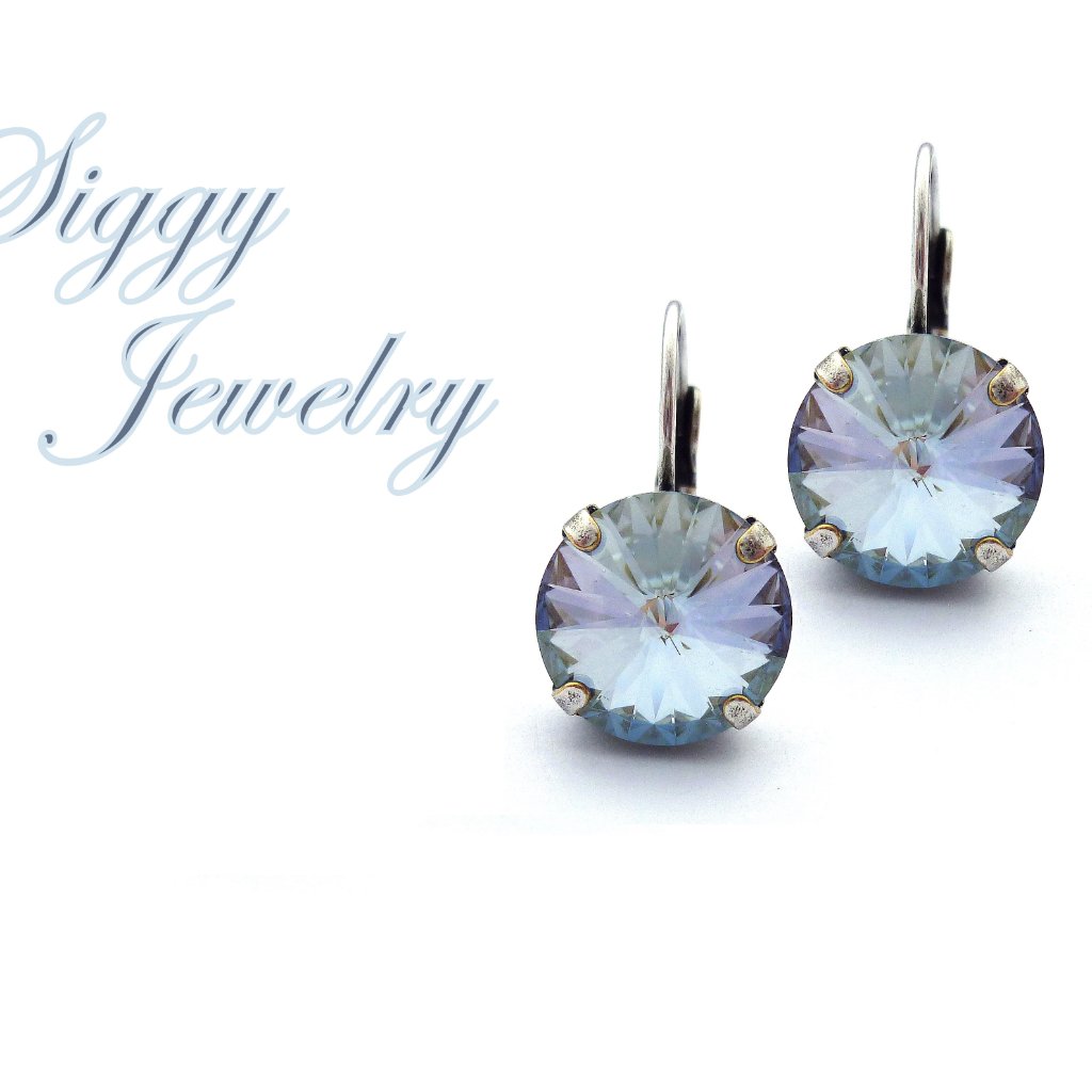 Swarovski Crystal Drop Earrings Dusty Blue Shade 25$